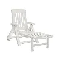 vidaxl chaise longue pliable avec roues, fauteuil avec dossier réglable, bain de soleil, lit de bronzage, transat de jardin terrasse, blanc pp