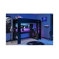parisot lit mezzanine combine enfant led gamer online - 90 x 200 cm - noir mat - sommier inclus