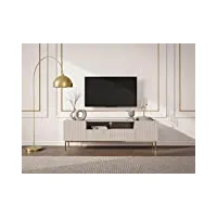 vente-unique - meuble tv avec 2 portes, 2 tiroirs et 2 niches en mdf et acier - beige et doré - evilana