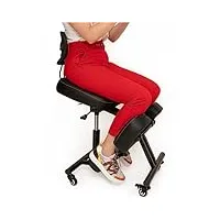 black point o'kneel pro siege assis genoux en cuir écologique pour la maison et le bureau (housse en lin noir incluse) chaise de bureau ergonomique