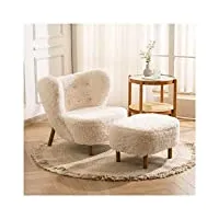 zorza chaise avec ottoman, ensemble chaise et ottoman, fauteuil salon laine d'agneau avec dossier haut, comfy lounge chair single sofa armchair club chair pour le salon, la chambre à coucher