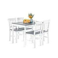 furnitable ensemble table et 4 chaises, table de salle à manger massif pin bois et 4 chaises pour cuisine salon maison, weiß & grau