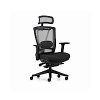 rekt office-r - chaise de bureau ergonomique - 12 régalges - fauteuil de bureau avec support lombaire - appuie tête - profondeur d'assise - assise 55kg/m3 confort (noir/noir)