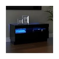firbnus meuble tv avec lumières led noir 80x35x40 cm aggloméré meuble hifi aspect moderne armoire média ont différents menus changer couleur des lumières facile à nettoyer