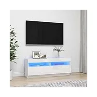 firbnus meuble tv avec lumières led blanc brillant 100x35x40 cm aggloméré meuble hifi aspect moderne armoire média ont différents menus changer couleur des lumières facile à nettoyer