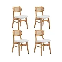wahson lot de 4 chaise de salle à manger en rotin et chaise bois rétro avec coussin souple, chaise de cuisine confortable pour salon, beige