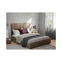 pascal morabito - lit coffre 160 x 200 cm avec tête de lit coutures verticales - velours - taupe + matelas - larali de pascal morabito