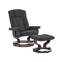 m mcombo fauteuil relax avec pouf, fauteuil tv pivotant à 360° avec fonction chaise longue, fauteuil tv pouvant supporter jusqu'à 120 kg, tissu, 9019 (gris foncé-tissu)