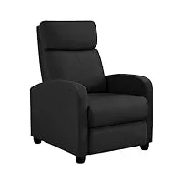 yaheetech fauteuil de relaxation chaise de détente siège de canapé rembourré avec repose pied pour avec repose pied salon/chambre à coucher/home cinéma noir/tissu