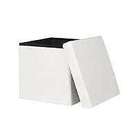 esituro tabouret pouf pliable, pouf coffre de rangement, tabouret cube pliant avec couvercle amovible, boîte à jouets, repose-pieds pliable en tissu polaire, blanc, 38x38x37cm