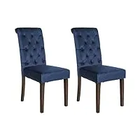 clp lot de 2 chaises de salle a manger lisburn i chaises avec pieds en bois de caoutchouc i dossier capitonné, couleur:bleu, matériel:velours