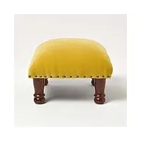 homescapes repose-pieds carré en velours, petit tabouret bas jaune moutarde, pouf en bois 40x40x25 cm