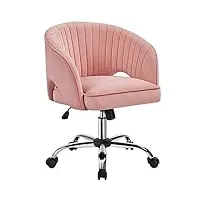 yaheetech fauteuil de bureau en velours avec dossier capitonné arrondi pivotant à roulettes assise réglable en hauteur pour chambre bibliothèque salon rose