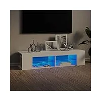 canditree meuble tv moderne avec led banc tv avec étagères de rangement support de télé pour salon 135 cm (blanc)