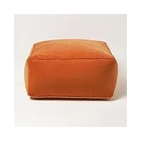 homescapes pouf carré en velours, pouf poire en tissu orange, 60x60x27 cm