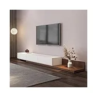 povison meuble tv extensible 200-360cm, meuble tv en bois et blanc avec 3 tiroirs de rangement, aucun assemblage requise, 200 * 40 * 29cm
