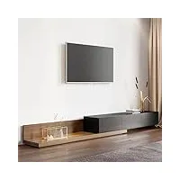 povison meuble tv extensible 200-360cm, meuble tv en bois et noir avec 3 tiroirs de rangement, aucun assemblage requise, 200 * 40 * 29cm