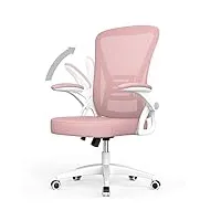 naspaluro chaise bureau avec accoudoir réglable, fauteuil ergonomique en maille respirante avec soutien lombaire, dossier inclinable et hauteur réglable, roulette pivotant à 360°, rose