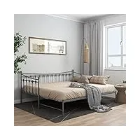 homgoday canapé-lit extensible avec cadre de lit - lit gigogne - lit de jour - lit d'appoint - lit en métal - canapé fonctionnel - pour chambre d'amis, salon - gris métal - 90 x 200 cm