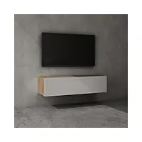sogood meuble tv bas 120x40,2x30cm armoire tv marron clair+blanc mat table de télévision salon avec porte meuble tv suspendu fernsehschrank02