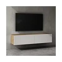 sogood meuble tv bas 140x40,2x30cm armoire tv marron clair+blanc mat table de télévision salon avec 2 portes meuble tv suspendu fernsehschrank02