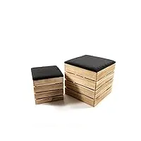 decor space lot de 2 poufs rectangulaires avec assise rembourrée et structure en bois décor moderne (30 x 30 x 30 cm / 40 x 40 x 40 cm, noir)