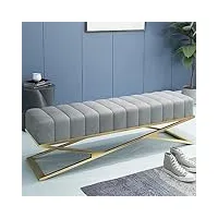 banc de rangement coffre de rangement bout de lit banc d'entrée banc d'entrée rembourré en velours moderne, banc de chambre à coucher de luxe en peluche avec base en métal en forme de x ( color : gris