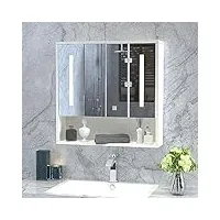 msutree armoire de salle de bains 2 portes avec miroir et éclairage, armoire de miroir de salle de bains murale avec niveau de lumèire réglable pour salle de bains et cabine de douche de