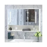 msutree armoire de salle de bains 3 portes avec miroir et lumèires, armoire de miroir de salle de bains murale, niveau de lumèire réglable pour salle de bains et cabine de douche