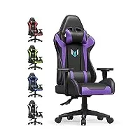 bigzzia chaise gaming chaise bureau, 155 degrés pu cuir fauteuil de bureau ergonomique avec coussin lombaire&appui-tête&accoudoir fixe (violet)