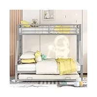 dolamaní lit superposé extensible pour enfants 90 (140) x 200 cm, cadre de lit en métal, lit superposé 3 en 1, double face avec échelle, facile à assembler, argenté
