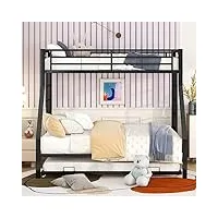 dolamaní lit superposé extensible pour enfants 90 (140) x 200 cm, cadre de lit en métal, lit superposé 3 en 1, double face avec échelle, facile à assembler, noir
