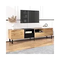 azkoeesy meuble tv bas avec 2 tiroirs et 2 placards, 190 cm, avec pieds en métal, couleur bois