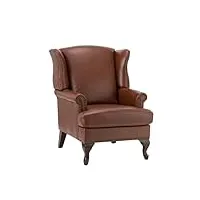 hulala home-fauteuil salon en cuir avec pieds en bois massif, fauteuil de relaxation simple chaise rembourré rivet pour salon, chambre et bureau, marron