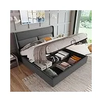 sweiko lit double rembourré, chambre à coucher moderne lit à plateforme avec support à lattes en bois et rangement sous le lit appuie-tête réglable sommier(sans matelas) (160x200cm)