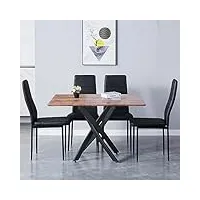goldfan ensemble table et 4 chaises bois brun table de salle à manger avec 4 chaise à dossier haut,table en bois et pvc chaise de salle à manger de cuisine (4, noir)