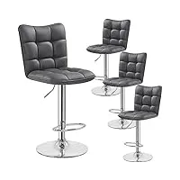 yaheetech lot de 4 tabourets de bar en similicuir réglables en hauteur chaises de bar assise pivotante à 360° tabourets de cuisine pour bar salle à manger comptoir 50 × 43,5 × 92,5 cm gris