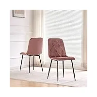 b&d home chaises de salle à manger vicka lot de 2 | chaise rembourrée pour cuisine, salle à manger, bureau, coiffeuse | vieux rose industriel design moderne | tissu velours rouge orangé, 11120-oran-2