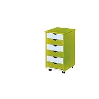 inter link – caisson de bureau à roulettes – avec tiroirs – meuble de rangement mobile - pin massif - 6 tiroirs – vernis - vert/blanc - lxpxh: 35x39x66 cm