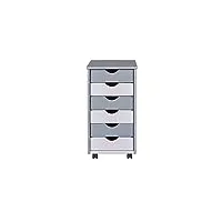 inter link – caisson de bureau à roulettes – avec tiroirs – meuble de rangement mobile - pin massif - 6 tiroirs – vernis - gris/blanc - lxpxh: 35x39x66 cm
