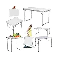 yiyai table de camping pliable réglable en hauteur 37 cm/67 cm, 90 x 60 cm (l x p), table de camping pliante avec cadre en aluminium, table de balcon pour 4 personnes