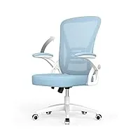 naspaluro chaise bureau avec accoudoir réglable, fauteuil ergonomique en maille respirante avec soutien lombaire, dossier inclinable et hauteur réglable, roulette pivotant à 360°, bleu