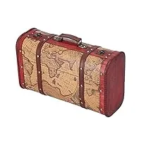 coffre de rangement décoratif en bois, valise à bagages vintage, malles de nidification antiques portables avec motif de carte pour la décoration et les voyages