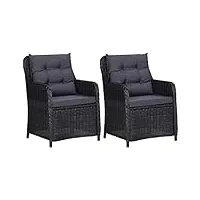 barash chaises de jardin 2 pcs avec coussins résine tressée noir,salon jardin plastique,fauteuil exterieur terrasse,chaise terrasse exterieur