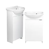 deftrans domodomo armoire de salle de bain avec lavabo, 86 x 38 x 19,6 cm, blanc, en céramique, meuble sur pied pour petite salle de bain (blanc étroit, 38,2 x 19,6 x 86 cm)