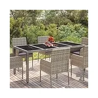 lapooh table de jardin dessus en verre gris 190x90x75cm résine tresséetable de jardin,table de jardin exterieur,table salon de jardin exterieur