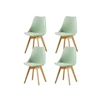 eggree chaises salle à manger scandinaves sgs tested lot de 4 chaises de cuisine rétro rembourrée chaise de salle de bureau pieds en bois de hêtre massif, la glace verte