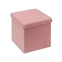 bonlife pouf cube avec espace de rangement, cube pliable avec couvercle, repose-pieds en velours, coffre de rangement, rose, 40 x 40 x 40 cm
