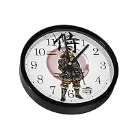 vapokf horloge murale silencieuse avec lettres japonaises samouraï avec élément abstrait, fonctionne à piles, horloge murale silencieuse pour chambre à coucher, salon, cuisine, bureau, décoration