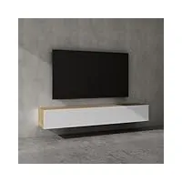 sogood meuble tv bas 200 cm armoire tv marron clair + blanc mat table de télévision salon avec portes meuble tv suspendu mbtv02